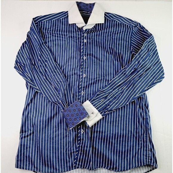 Axxess Men's 100% Pure Cotton Blue Striped Dress Shirt Size XL - Picture 1 of 6